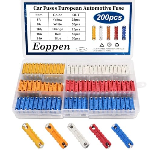 Eoppen 200Pcs Torpedo Fuses European Automotive Fuse Assortment Kit 5A 8A 10A 16A 25A for Old Style Classic Cars