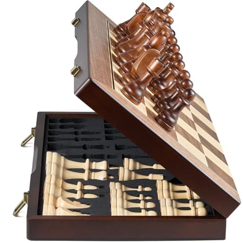 AMEROUS 17 Magnetic Wooden Chess Set for Adults Kids with Folding Board Gift Package Pieces Storage Slots Handmade PiecesChess Board Game Set for Tournament Professional Beginner