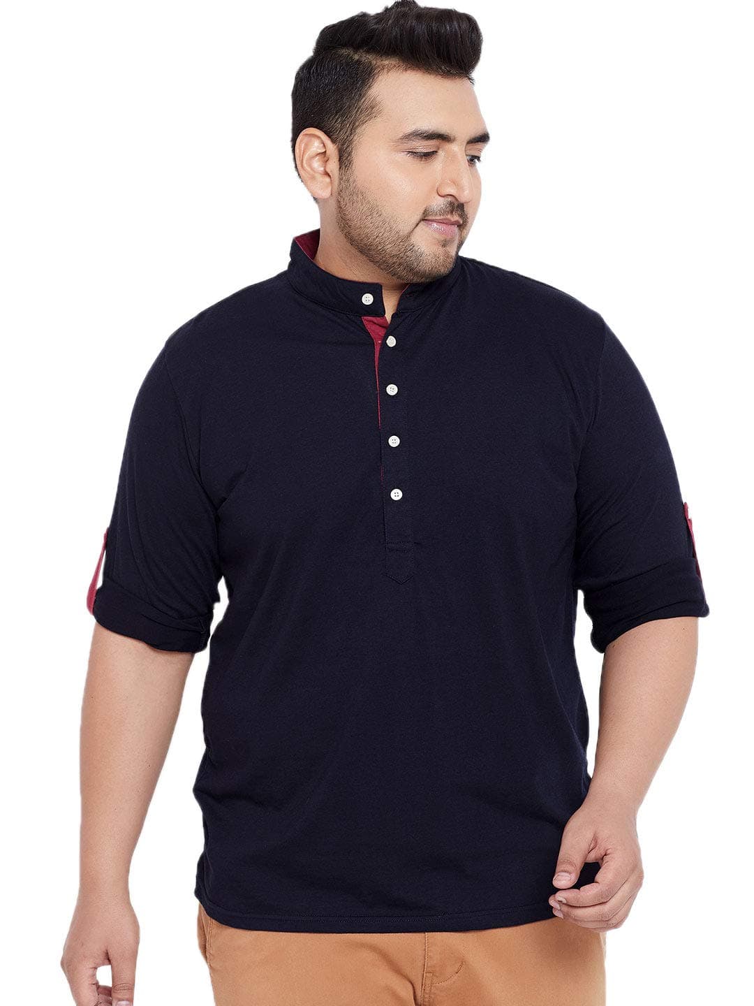 Bigbanana Plus Size Men's Regular Fit Solid Henley Tshirt (Warren,Navy Blue,6XL)