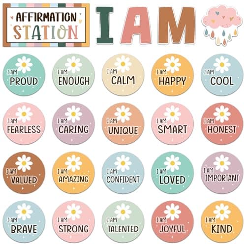 Frienda Boho Affirmation Station Bulletin Board Set Motivational Posters Classroom Mirror Growth Mindset Decor Positive Affirmations Accents Cutouts for School Office Home Teacher Wall Supply