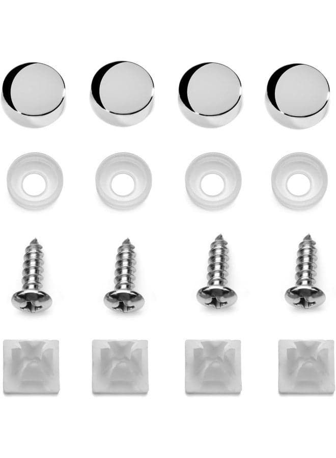 LFPartS Stainless Steel License Plate Frame Screws Fasteners + Chrome Caps