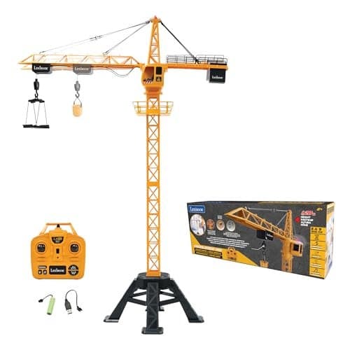 LEXiBOOK Crosslander Pro RC Crane RemoteControlled Tower Crane Height 420 ft Lifts up to 110 lb Multidirectional Sound and Light Effects Yellow RCP35