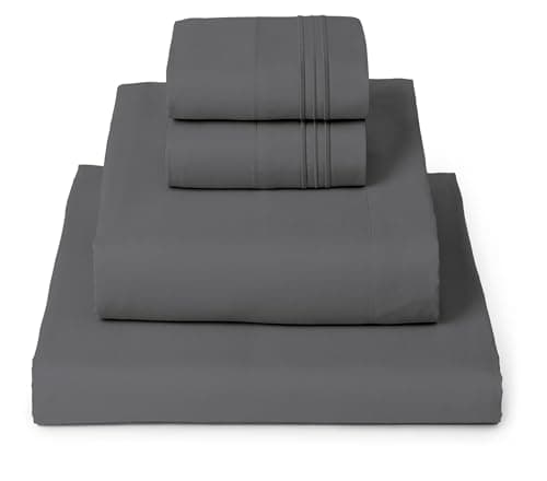 Mellanni Full Sheets Set 4 PC Iconic Collection Bedding Hotel Luxury Extra Soft Cooling Bed Sheets Wrinkle Fade Stain Resistant Full Gray