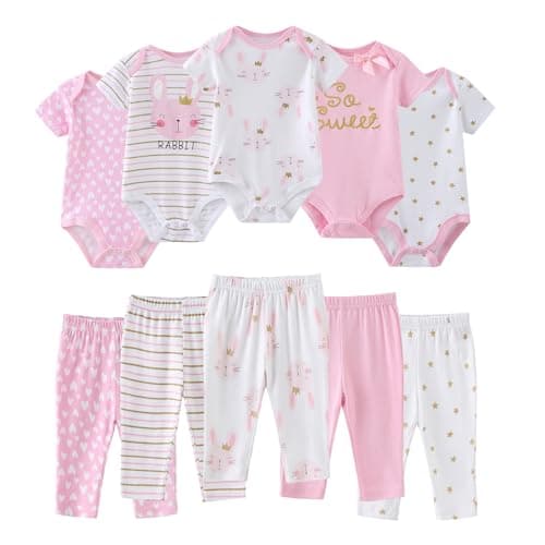 Ruliby Baby Girl Bodysuit and Pant Set Cotton Soft Newborn Clothes Outfits 69 month