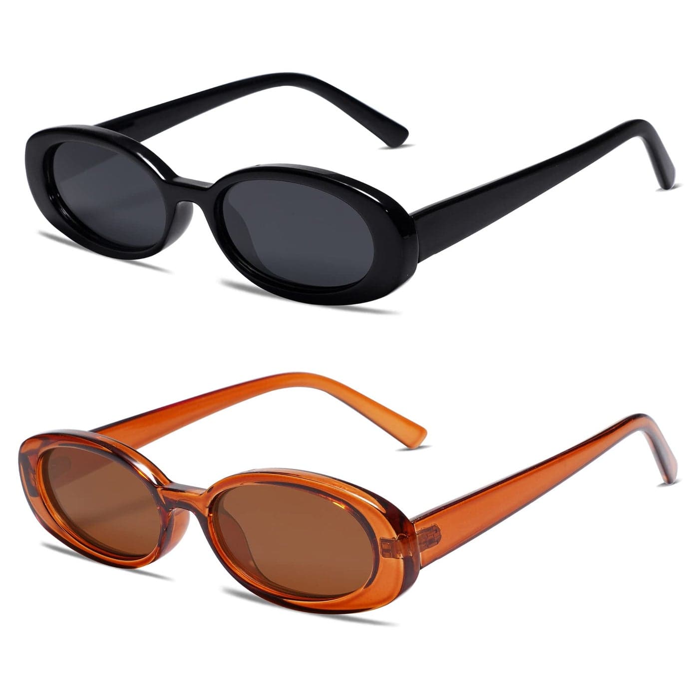 VANLINKER 90s Sunglasses Women Men Polarized Retro Oval Sunglasses 2 Pack Black Brown