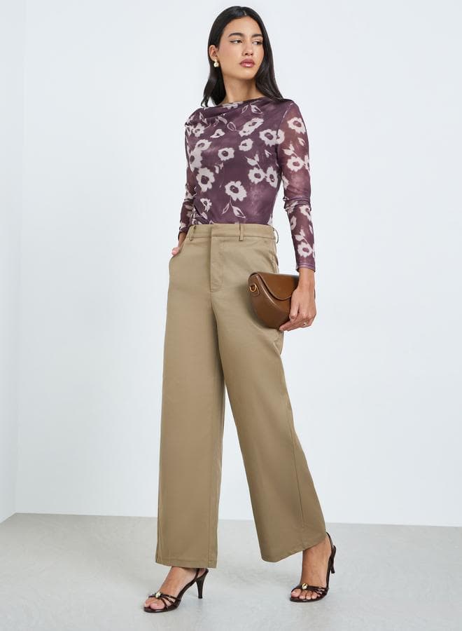 Khaki Wide Leg Trousers