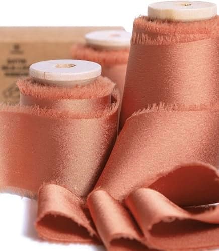 Vitalizart Terracotta Silk Satin Ribbon 112 inch x 15 Yard Fall Ribbon Burnt Orange Handmade Frayed Ribbons for Gift Wrapping Baby Shower Wedding Bridal Bouquets Holiday Decor