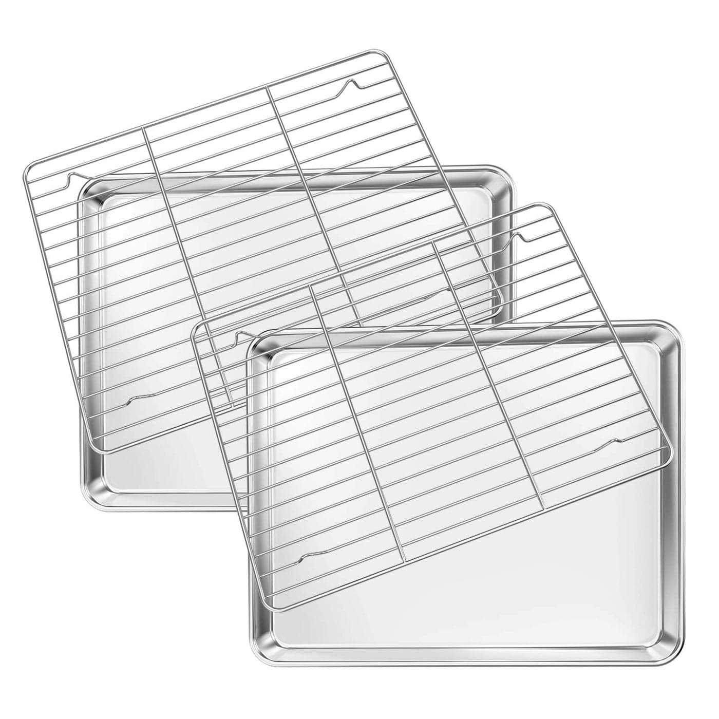 Deedro Baking Sheet with Rack Set 2 Sheets 2 Racks Stainless Steel Cookie Half Sheets Baking Pan Oven Tray with Cooling Rack 12 x 10 x 1 Inch Heavy Duty Nontoxic Easy Clean