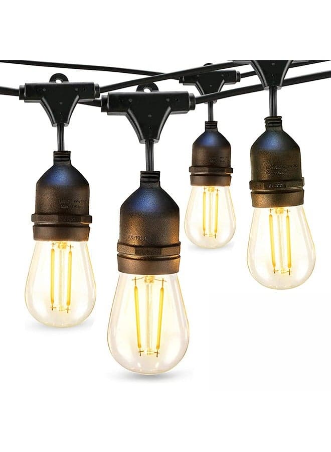 LED Outdoor String Lights 15M with 2W Dimmable Edison Vintage Plastic Bulbs and Commercial Grade Weatherproof Strand - UL Listed Heavy-Duty Decorative LED Café Patio Light, Porch Market Light
