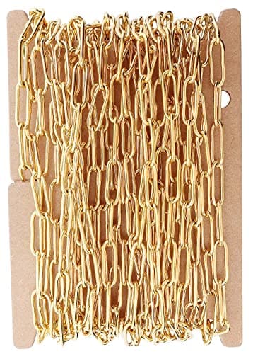 THREENEST 164Feet Width 4mm Stainless Steel Paperclip Chains 18K Real Gold Plated Soldered Cable Long Craft Chain for Necklace Bracelet Earring Jewelry Making 2202GOLD5M