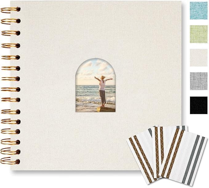 Vienrose 8x8 Inch Scrapbook Album 20 Sheets 40 Blank Thick Pages Personalized DIY Photo Album Linen Arch Window Memory Book for Wedding Baby Shower Anniversary Travel Keepsake Gift Beige