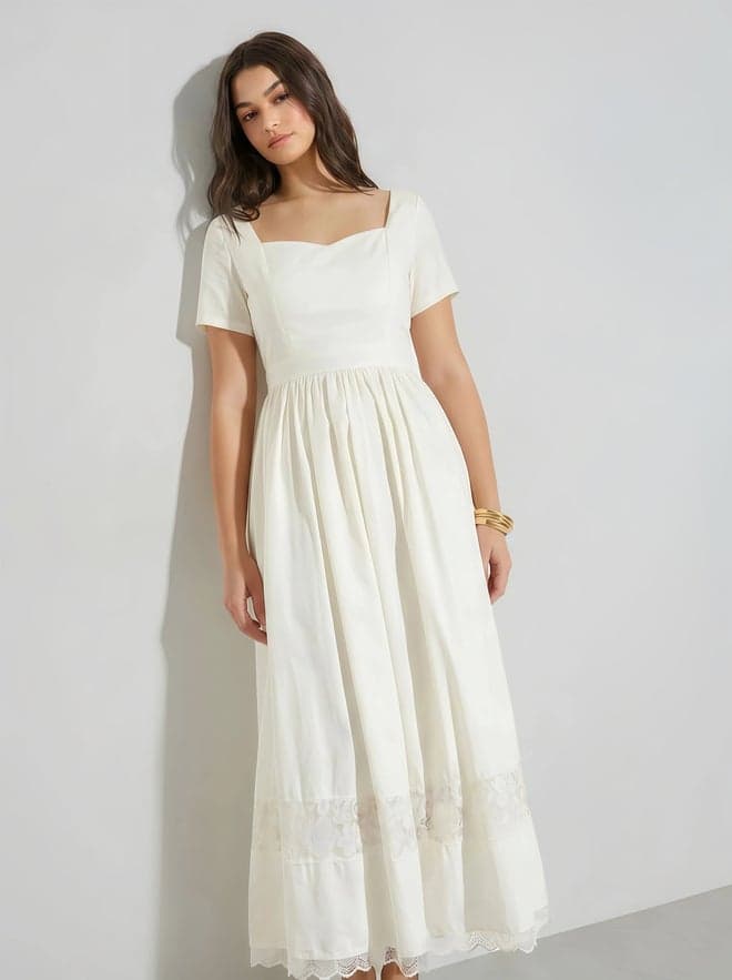 Styli Off White Lace Insert A-Line Maxi Dress