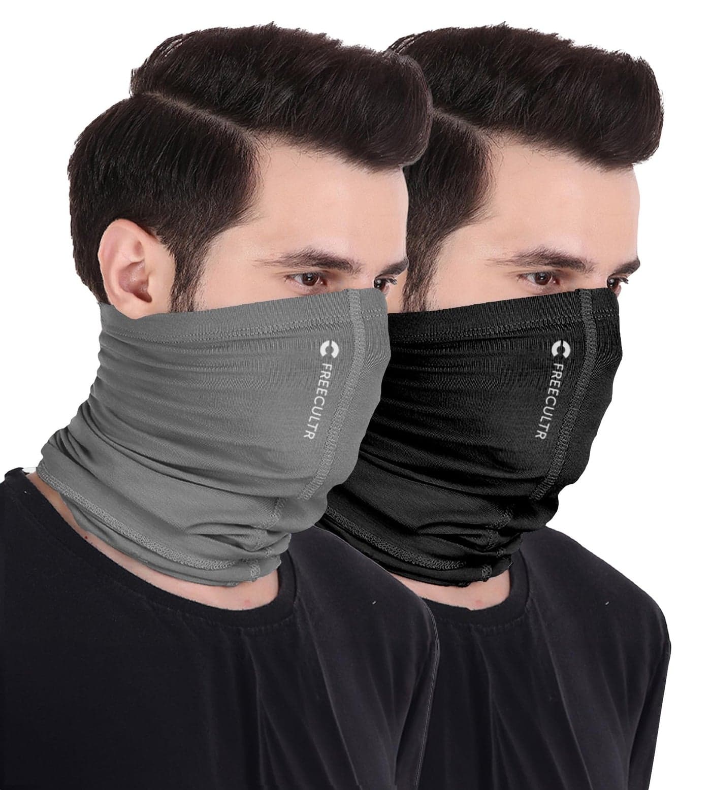Freecultr Unisex Bamboo Bandana, Anti Microbial Super Soft & Comfort Fit, Breathable Multipurpose Headband, Face Mask for Dust Protection and Sun - Plain Pack of 2-Black,Charcoal