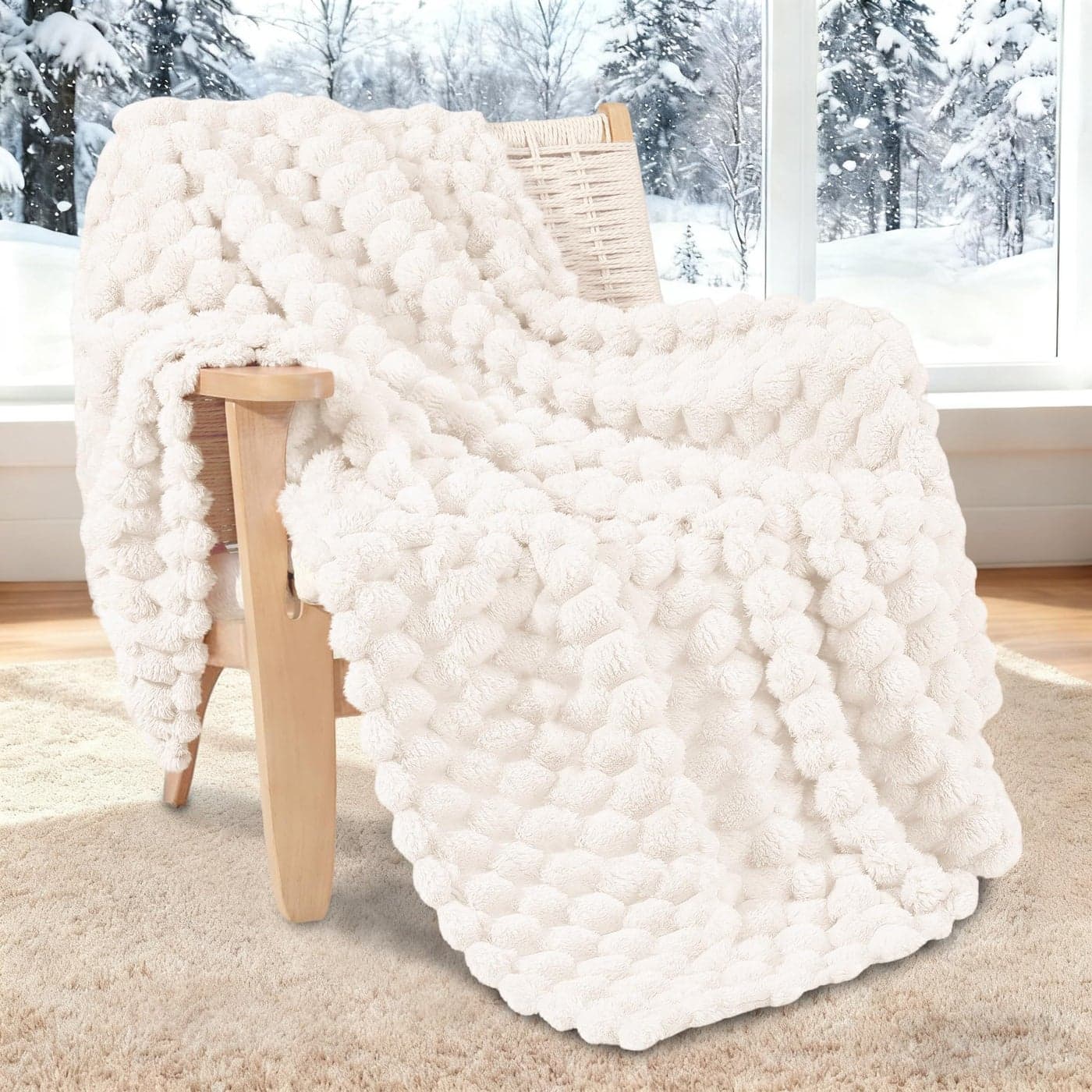 Whale Flotilla Throw Blanket for Couch with Jacquard Pattern Fuzzy Soft Cozy Exquisite Blankets for All Season Warm and Fluffy 50x60 Inch Ivory