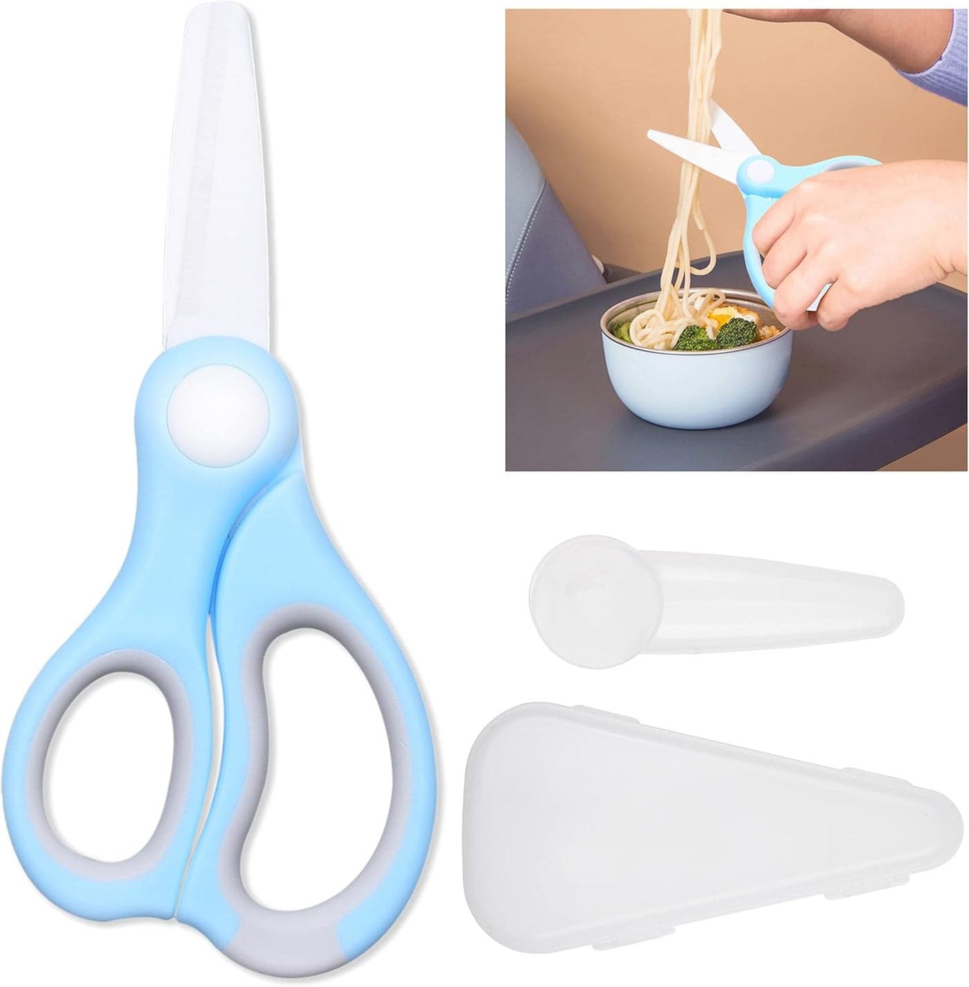 Kare Kind Ceramic Baby Food Scissors Blue With Dust Cover and Storage Case Cut Baby Food Easily Ideal for Noodles Meat Chicken Veggies and Fruits Blue 1 Pack