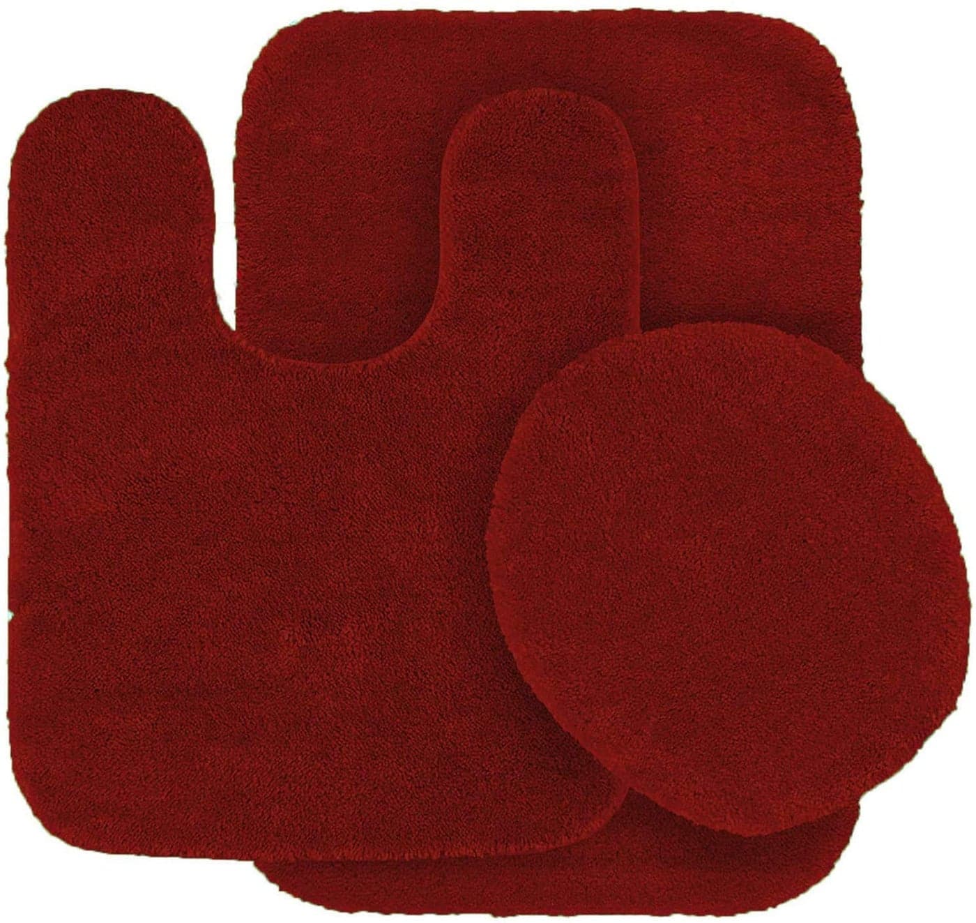 3pc Solid Non Slip Soft Bath Rug Set for Bathroom U-Shaped Contour Rug, Mat and Toilet Lid Cover New Angela (Red)