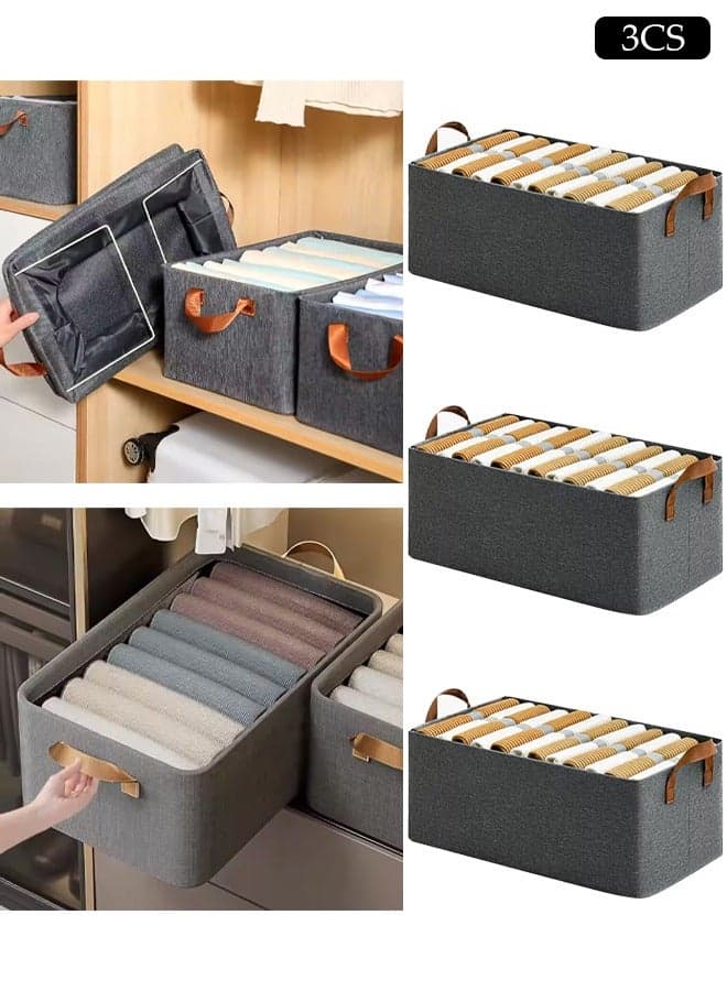 3 Pcs Wardrobe Clothes Organizer,Drawer Organizers and Storage With Lid And Handle,Washable Foldable Closet Organizer,Moisture and Mold Prevention,Sturdy and Durable,for Organizing Clothing Jeans Toys Book Shelves Closet Wardrobe