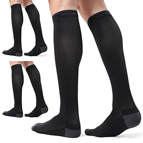 CS CELERSPORT 3 Pairs Compression Socks for Men and Women Running Support Socks, Black (3 Pack), XX-Large