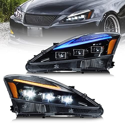 VLAND LED Headlights Compatible with Lexus IS250/ IS250C IS350 IS350C IS220d 2006-2012, ISF 2008-2014 Front Lamps w/Projector w/Amber Reflector