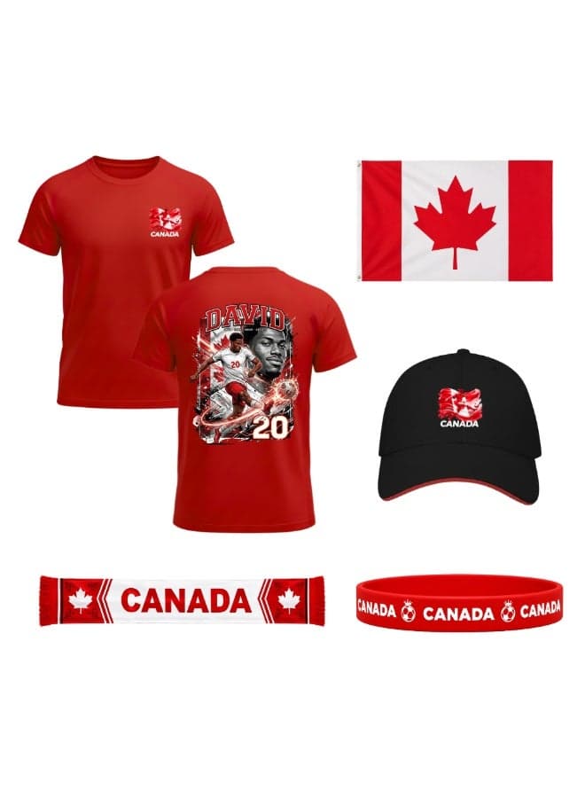 Canada Soccer Sports Combo Set | Pack of 5 | Dry-Fit T-Shirt, Cap, Scarf, Flag and Silicone Wristband | Adult Unisex Football Match Wear