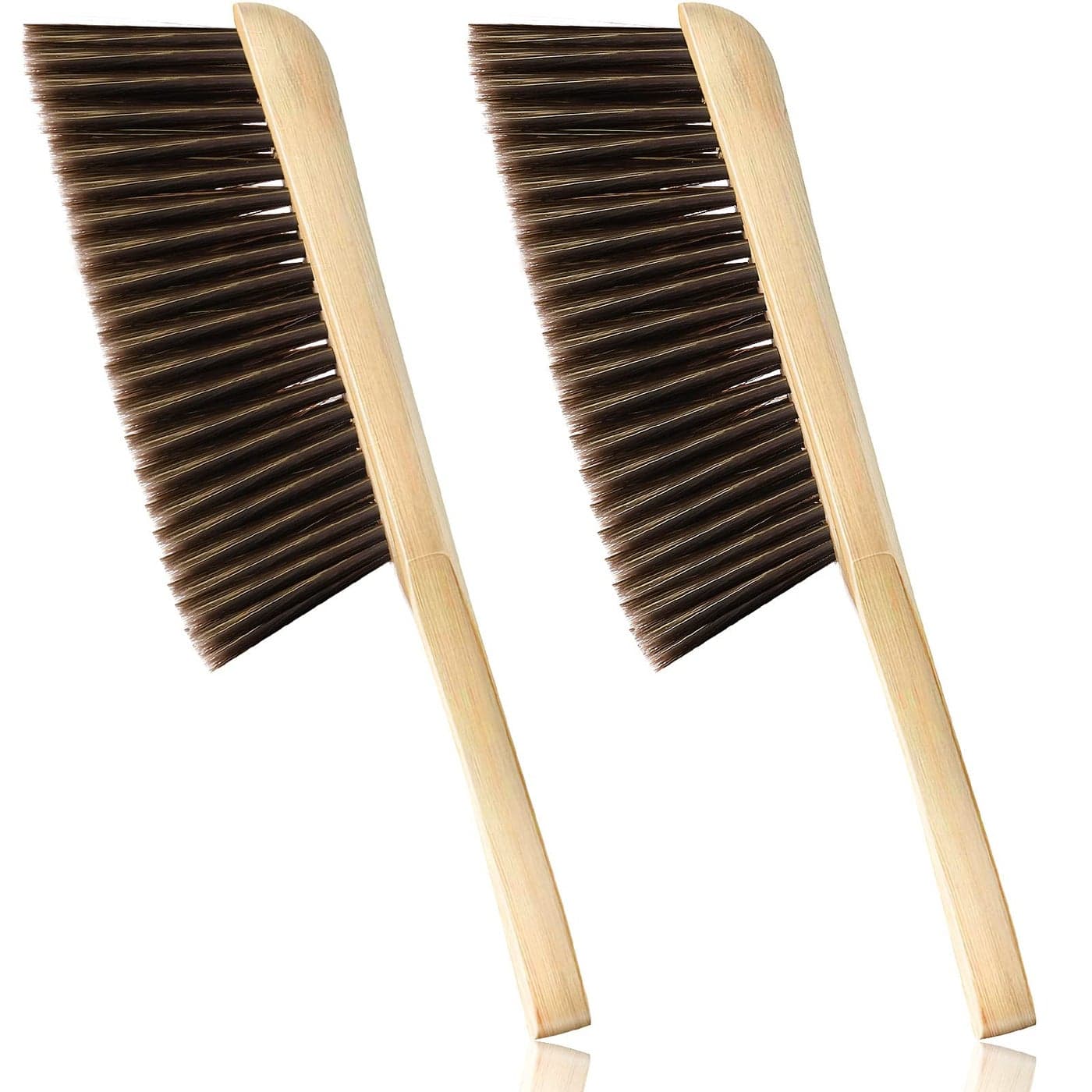 Patelai 2 Pieces Wooden Bench Brushes Soft Bristles Long Wood Handle Brown