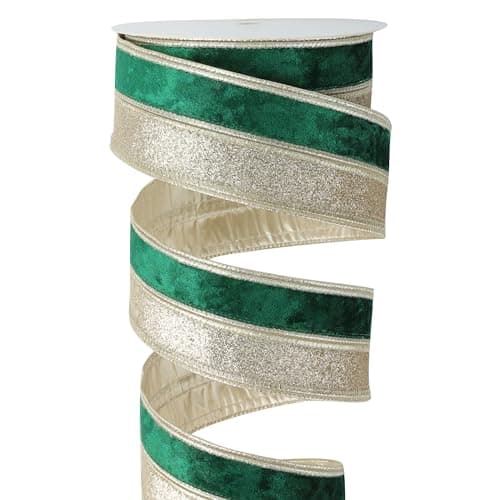 DINDOSAL Green Velvet Wired Ribbon 25 Inch x 10 Yards