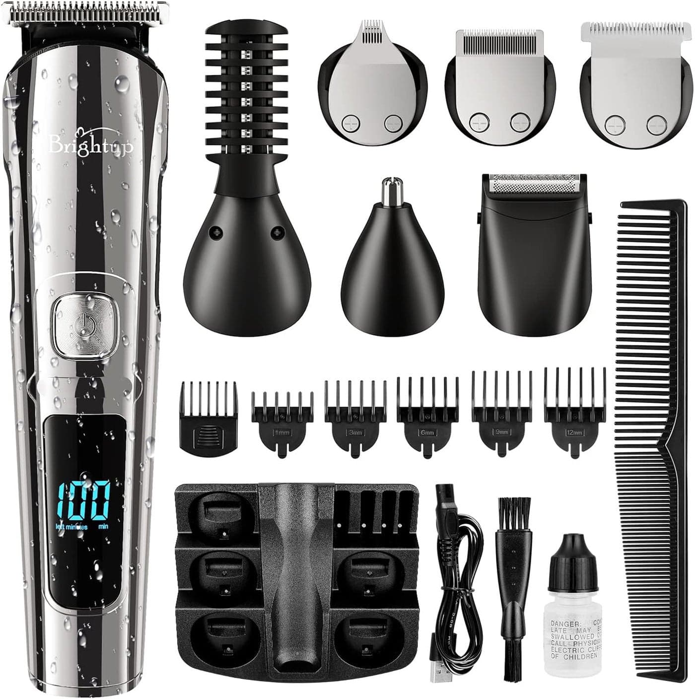 Brightup Beard Trimmer for Men Electric Razor Shaver Cordless Hair Clippers Trimmers Set IPX7 Waterproof Mens Grooming Kit for Shaving Face Mustache Body Ear Nose Hair Trimmer Gifts for Men