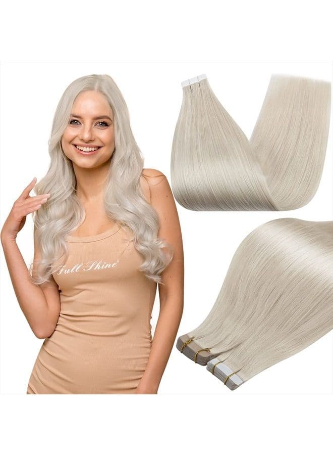 Tape in Real Hair Extensions Seamless Hair Extensions Color 1000 Blonde Glue on Straight Remy Human Hair 30 Gram 10 Inch Blonde PU Tape Human Hair for Women 20Pcs