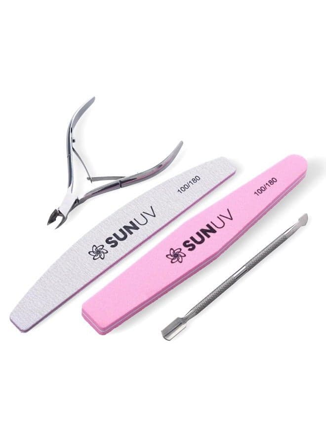 4PCS Cuticle Nippers, Cuticle Pusher with Nail File and Buffer Set, Cuticle Remover with Cuticle Trimmer, Cuticle Cutter, Professional Stainless Steel Durable Pedicure Manicure Nail Care Tools