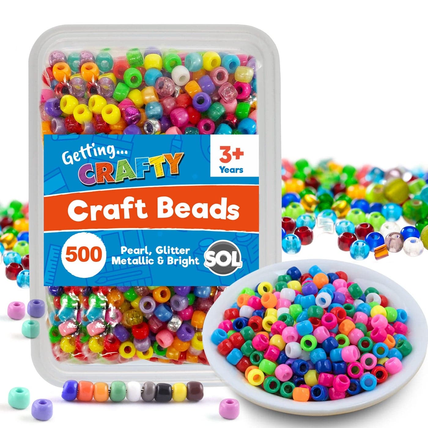 SOL 500pcs Pony Beads for Jewellery Making and Hair Braids Colourful Small Plastic Bead Assorted Finishes Durable Fadeless Easy to Match for Crafts Bracelets Necklaces and DIY Projects