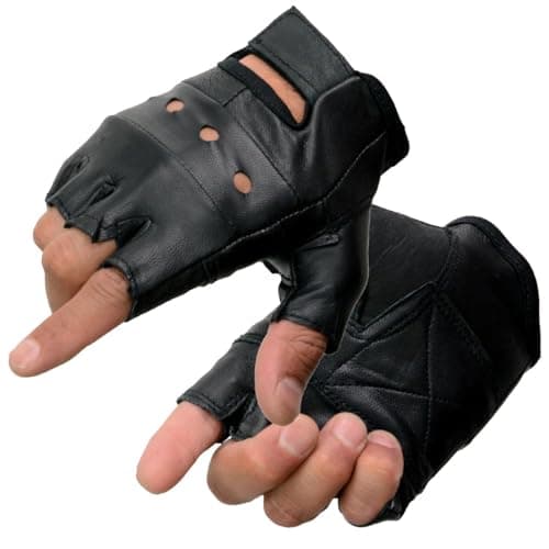 Milwaukee Leather SH216 Mens Black Leather Gel Padded Palm Fingerless Motorcycle Hand Gloves WBreathable Open Knuckle XSmall