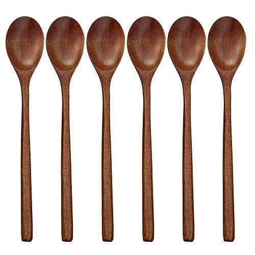 ADLORYEA Wooden Spoons, 6 Pieces 9 Inch Wood Soup Spoons for Eating Mixing Stirring, Wood Spoon with Japanese Style Kitchen Utensil