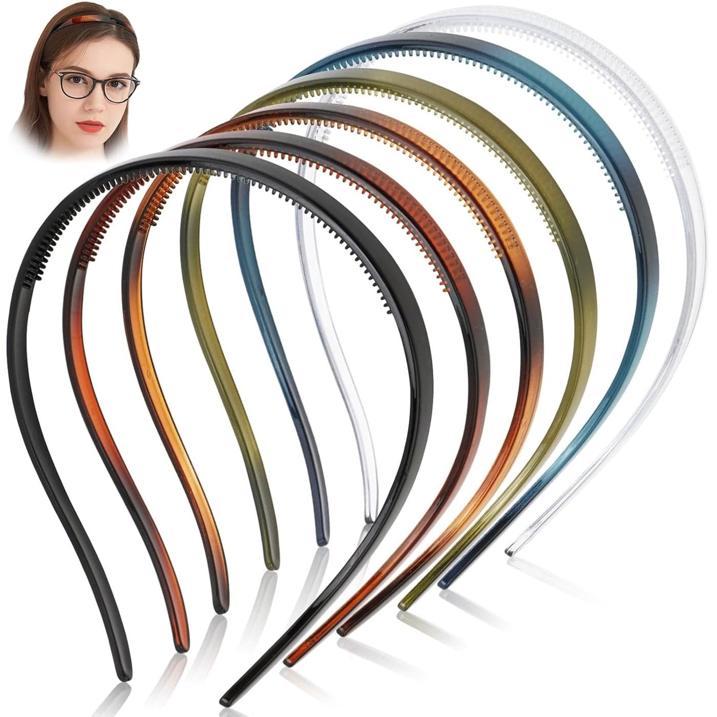TOBATOBA 6Pcs Flex No Pressure Headbands No Headache Headbands for Women with Glasses Comfortable Plastic Headbands with Teeth Fashion Skinny Headbands Non Slip Hair Accessories for Women Girls
