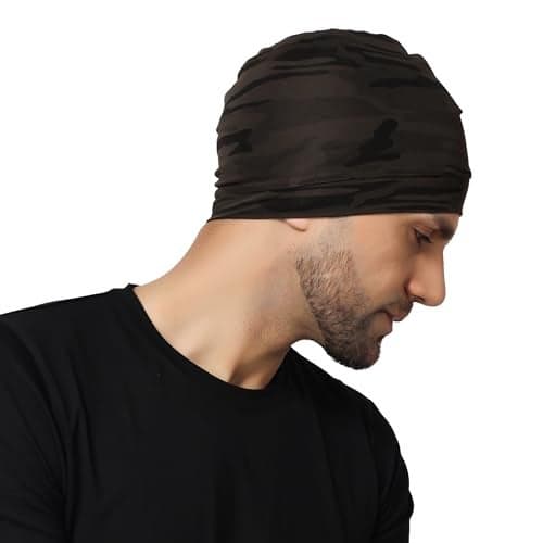 PAROPKAR Polyester Skull Cap Helmet Liner Cap for Men - Motorcycle, Cycling, Football Head Beanie & Hard Hat Liner - Sweat Wicking Cap (Olive Army), Free Size