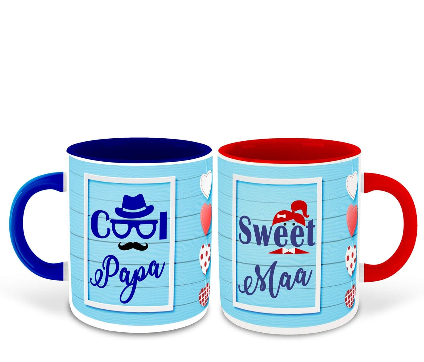 WHATS YOUR KICK Papa and Mummy Inspired Dark Blue & Red Inner Colour Set of 2 Coffee Mug- Mom Dad, Mothers Day, Fathers Day, Couple Quotes, Happy Birthday, Relation, Unique Gifts (Papa & Mummy)