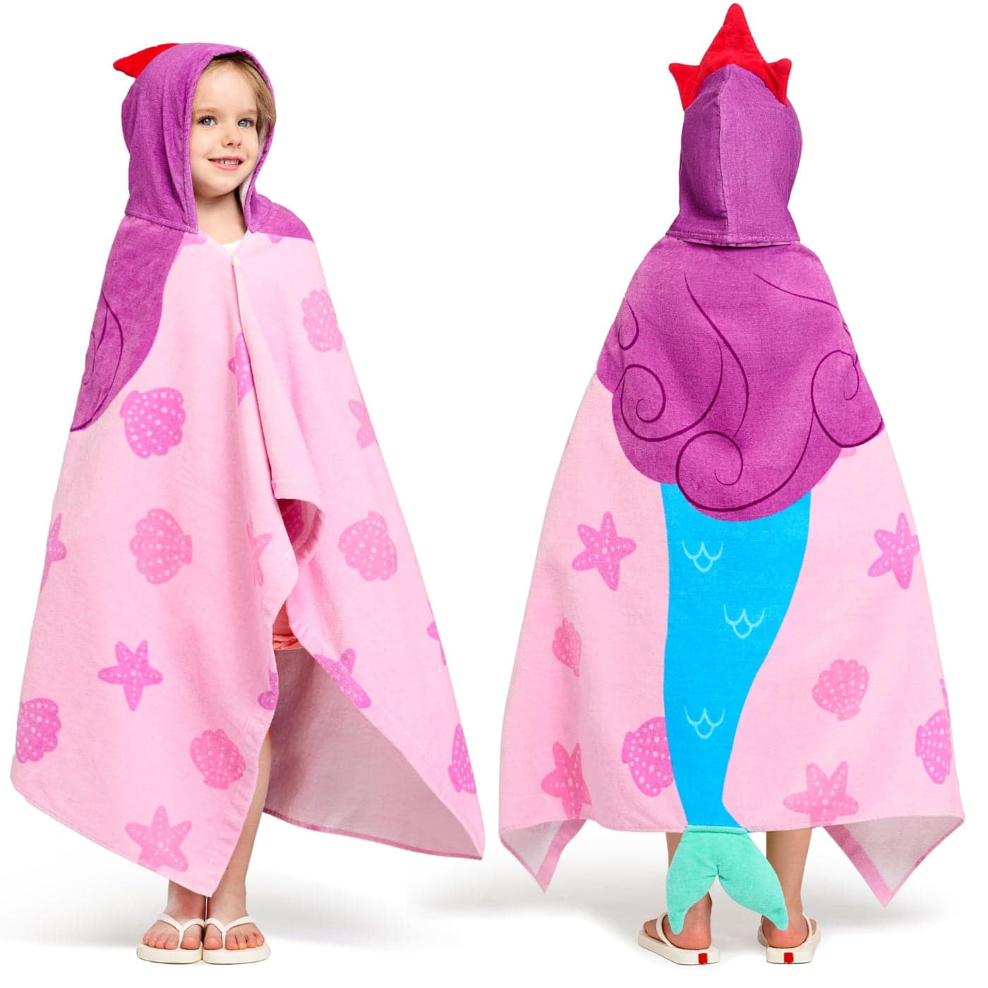 Joiedomi Mermaid Hooded Towel for Kids Soft 100 Cotton Bath Beach Towel 30 x 50 for Kids 310 Years Toddler Pool Poncho with Hood Absorbent Swim Wrap for Boys Girls