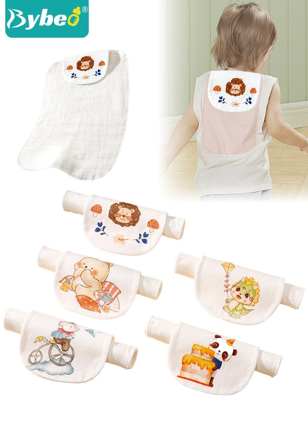 5-Piece Baby Sweat Absorbent Towel, 100% Cotton Baby Towel, Infant Back Towels, Back Wet Pad Wipes for Children Playtime and Kindergarten Activities