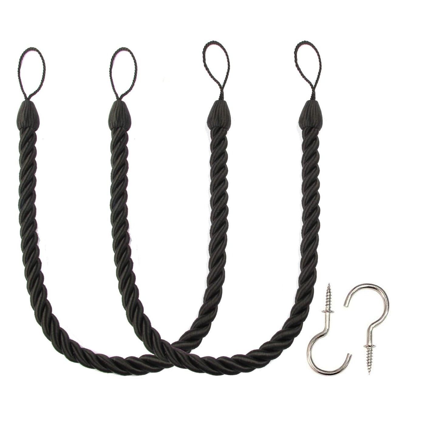 BEL AVENIR Curtain Tiebacks Ropes TieBacks Handmade Curtain Holdbacks Black 2pack