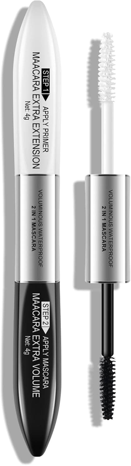 KYDA Double Extension Effect Mascara Black and White Mascara Primer for Long and Volume Lash Effect Longlasting Waterproof SmudgeProof