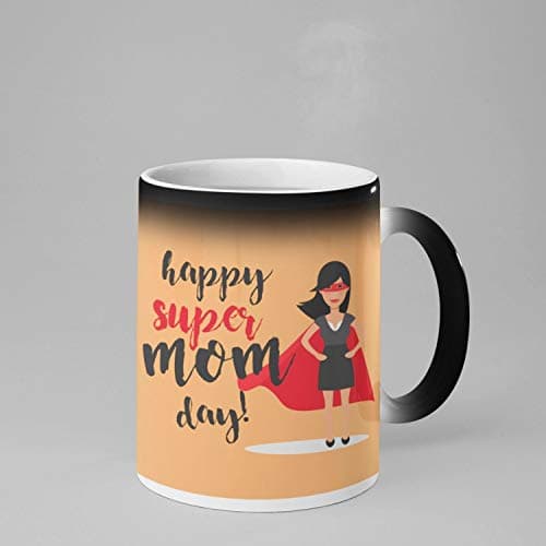 TheYayaCafe Happy Super Mom Day Magic Mug with Coaster Set — 330ml Heat-Sensitive Colour-Changing Ceramic — Gift for Mom Mummy Maa Birthday BPA Free