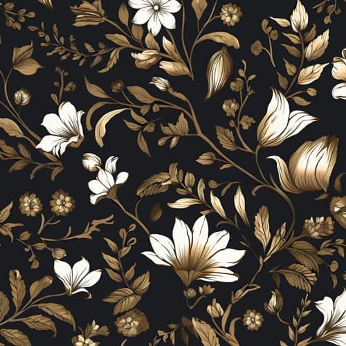 BOKEBEVE Black and Gold Contact Paper Retro Peel and Stick Wallpaper Vintage Leaf Floral Wall Paper for Shelf Liner Backsplash Bedroom Removable Waterproof 175 x 785In