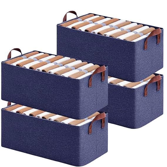 RENVA Collapsible Fabric Storage Cubes Organizer With Handles Foldable Storage Baskets For Organizing Toys,Books,Shelves,Closet,Large Storage Box With Handles,47 X 28 X 20 Cm (BLUE, 1)