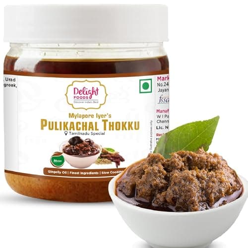 Delight Foods Mylapore Iyer’s Pulikachal Thokku 300g | Tamarind Rice Mix | Traditional Tamil Nadu| Made with Pure Gingelly/Sesame Oil | Homemade Style Pickle | No Preservatives