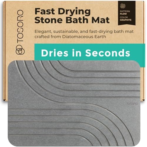 TOSORO - Stone Bath Mat, Diatomaceous Earth Non-Slip Stone Shower Mat - Quick Drying Absorbent Bath Mats for Bathroom - Elegant & Modern Design, Easy to Clean (23.5 x 15) - Graphite
