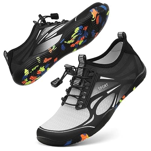 Water Shoes for Men Women River Shoes Adult Swim Beach Lake Pool Aqua Socks Barefoot Quick Dry for Hiking Surfing Kayaking Cruise Ship Essentials Size Women 85 Men 7Black White