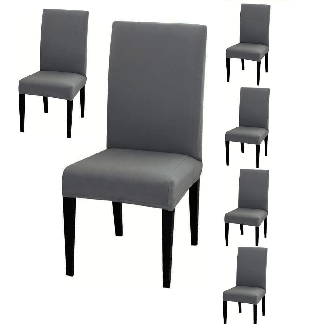 Styleys Polyester Blend Elastic Classic Removable Washable Short Dining Chair Cover, Grey - Set of 6 - SD16