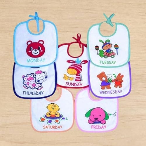 Alya Newborn Baby Cotton Waterproof Multi Color 7 Days Baby Bibs Monday to Sunday Bibs (Pack of 7) (0-2 Years)
