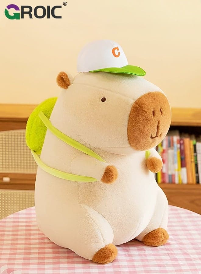 23CM Cute Capybara Plush, Kawaii Stuffed with Baseball Cap & Mini Backpack Animal Soft Doll Capybara Toys, Cuddly Capybara Soft Plush Toys Hugging Gifts for Kids - Beige