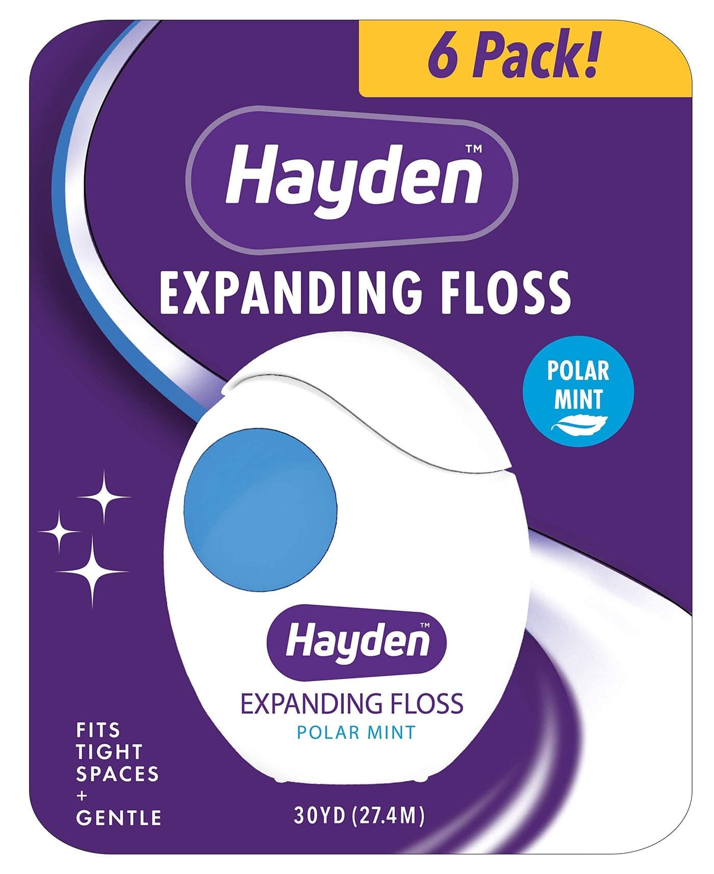 Hayden Expanding Dental Floss Expands To Clean Between Tight Teeth 6 Pack Value Fresh Feeling Polar Mint Woven Floss Anti Tartar Actives for Gentle Care 180 Yards Expandable Clean PFA Free