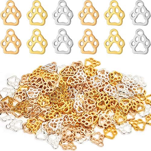 Hicarer 150 Pieces Animal Cat Dog Paw Charms Alloy Paw Print Charms Beads Animal Footprint Pendant Jewelry Findings for Jewelry Necklace Bracelet Making Supplies, 3 Colors